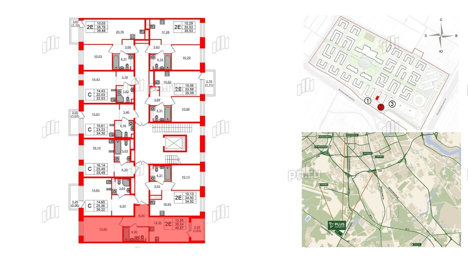 Квартира в ЖК Plus Пулковский, 1 комнатная, 40.04 м², 4 этаж