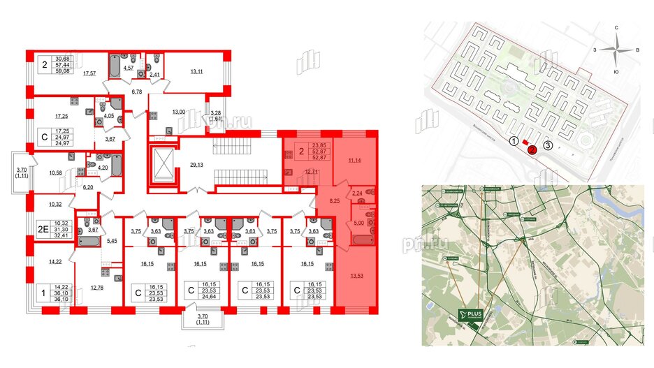 Квартира в ЖК Plus Пулковский, 2 комнатная, 52.87 м², 4 этаж