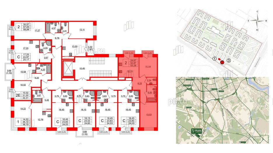 Квартира в ЖК Plus Пулковский, 2 комнатная, 53.28 м², 5 этаж