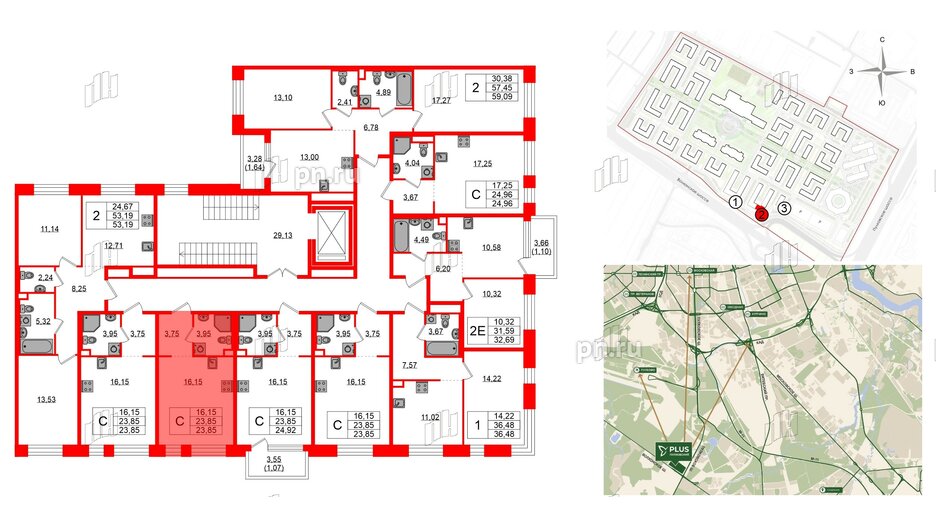 Квартира в ЖК Plus Пулковский, студия, 23.85 м², 2 этаж