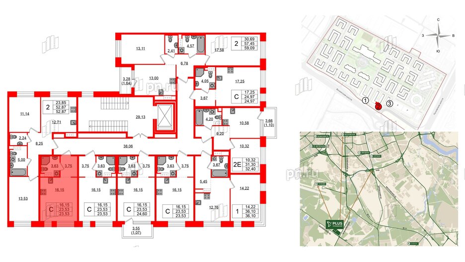 Квартира в ЖК Plus Пулковский, студия, 23.53 м², 3 этаж