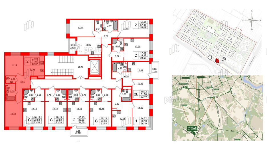 Квартира в ЖК Plus Пулковский, 2 комнатная, 52.87 м², 4 этаж