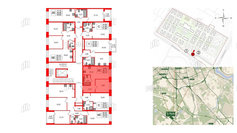 Квартира в ЖК Plus Пулковский, 1 комнатная, 36.14 м², 2 этаж