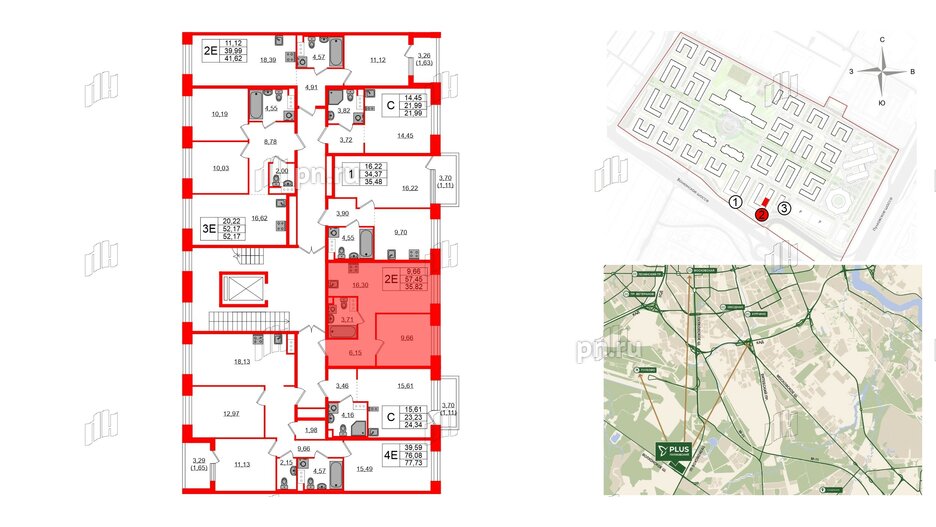 Квартира в ЖК Plus Пулковский, 1 комнатная, 35.82 м², 3 этаж