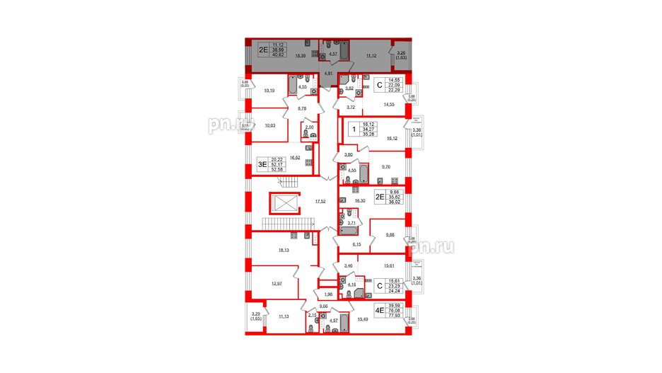 Квартира в ЖК Plus Пулковский, 1 комнатная, 40.62 м², 5 этаж