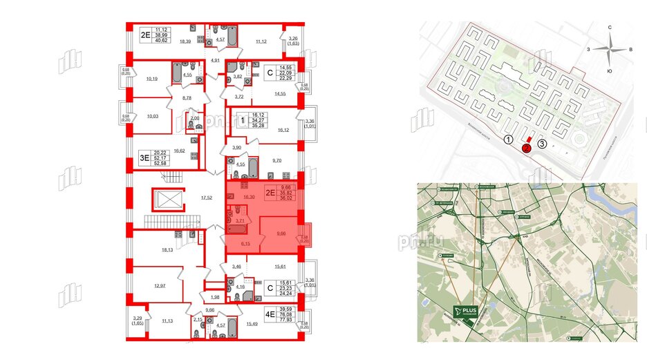 Квартира в ЖК Plus Пулковский, 1 комнатная, 36.06 м², 5 этаж