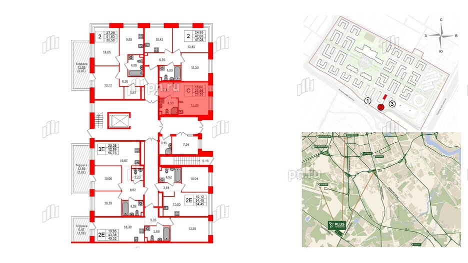 Квартира в ЖК Plus Пулковский, студия, 23.55 м², 1 этаж