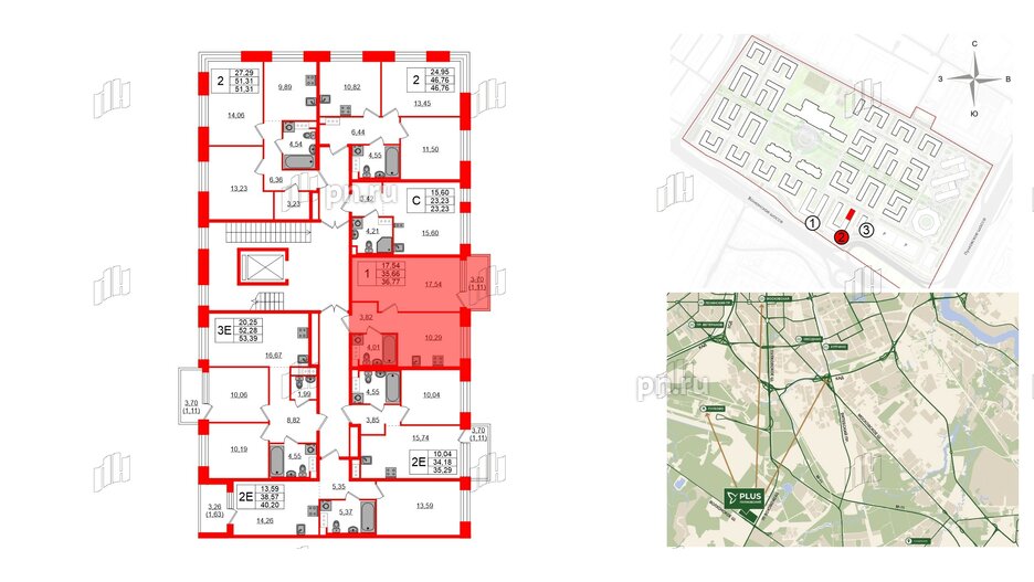 Квартира в ЖК Plus Пулковский, 1 комнатная, 36.14 м², 3 этаж