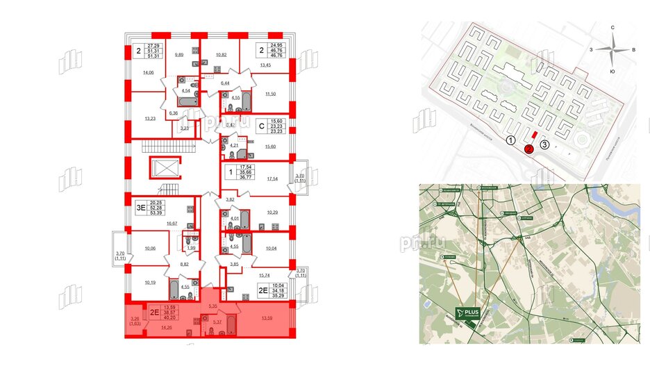 Квартира в ЖК Plus Пулковский, 1 комнатная, 40.2 м², 3 этаж