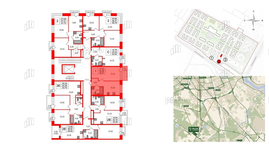 Квартира в ЖК Plus Пулковский, 1 комнатная, 36.14 м², 5 этаж