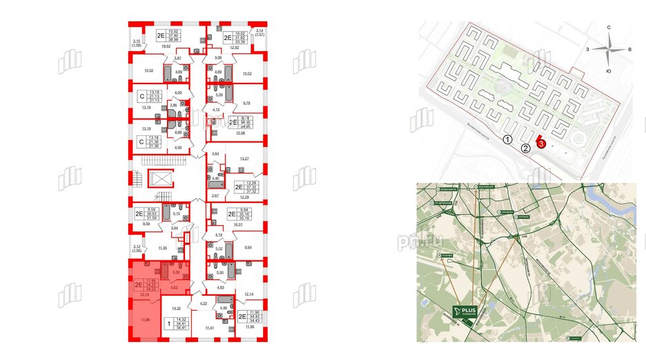 Квартира в ЖК Plus Пулковский, 1 комнатная, 34.22 м², 2 этаж