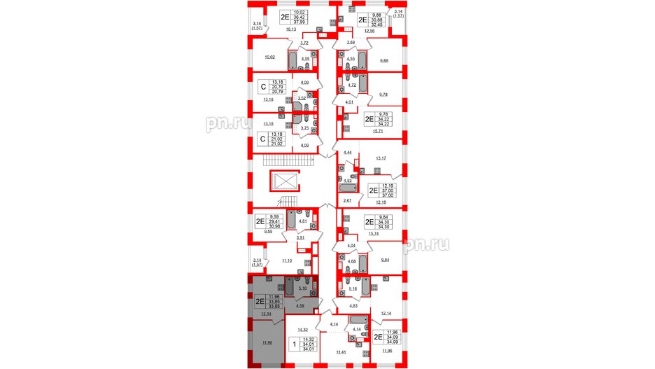 Квартира в ЖК Plus Пулковский, 1 комнатная, 33.85 м², 5 этаж