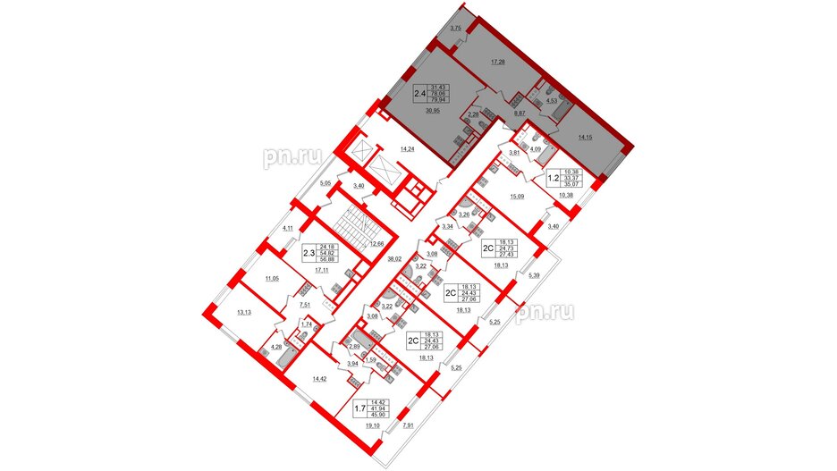 Квартира в ЖК 'Pulse Premier', 2 комнатная, 78.06 м², 11 этаж