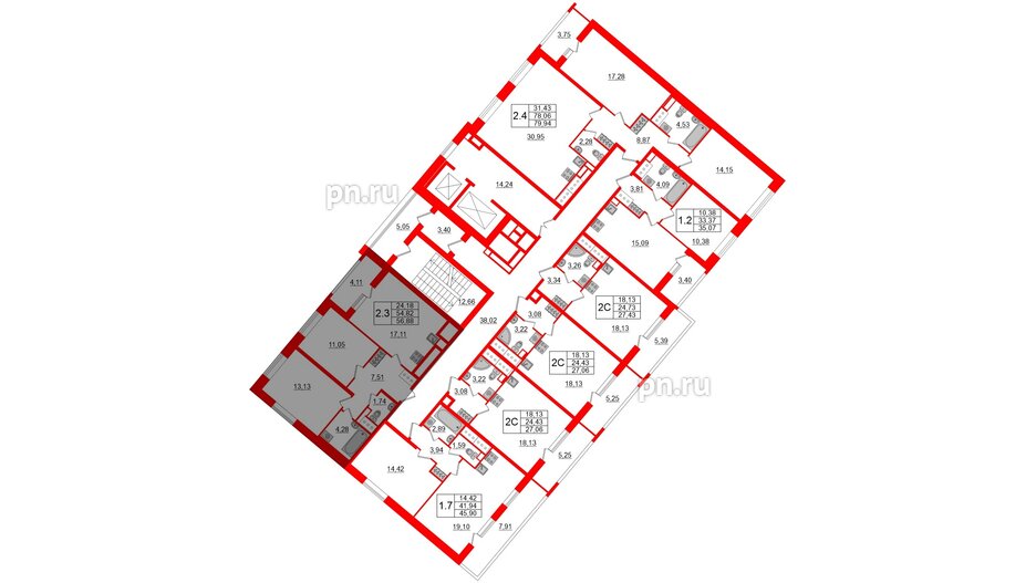 Квартира в ЖК 'Pulse Premier', 2 комнатная, 54.82 м², 10 этаж