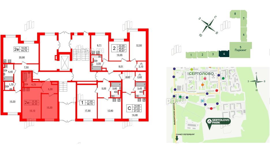 Квартира в ЖК Sertolovo Park, 1 комнатная, 34.4 м², 1 этаж