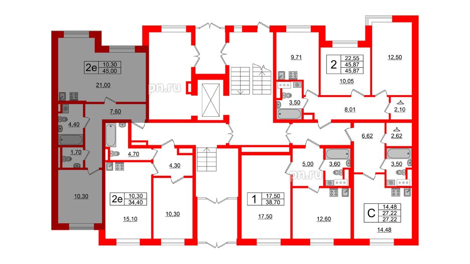 Квартира в ЖК Sertolovo Park, 1 комнатная, 45 м², 1 этаж