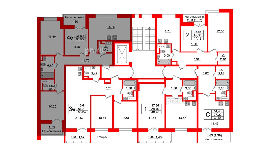 Квартира в ЖК Sertolovo Park, 3 комнатная, 65.5 м², 4 этаж