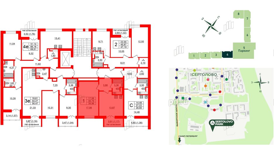 Квартира в ЖК Sertolovo Park, 1 комнатная, 39.96 м², 7 этаж