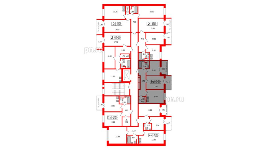 Квартира в ЖК Sertolovo Park, 2 комнатная, 46.8 м², 7 этаж