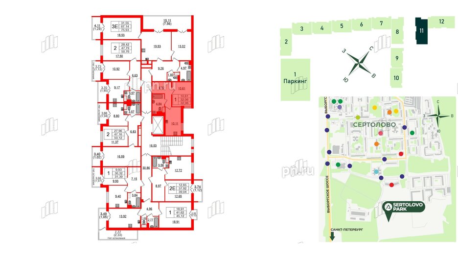 Квартира в ЖК Sertolovo Park, 1 комнатная, 32.06 м², 4 этаж