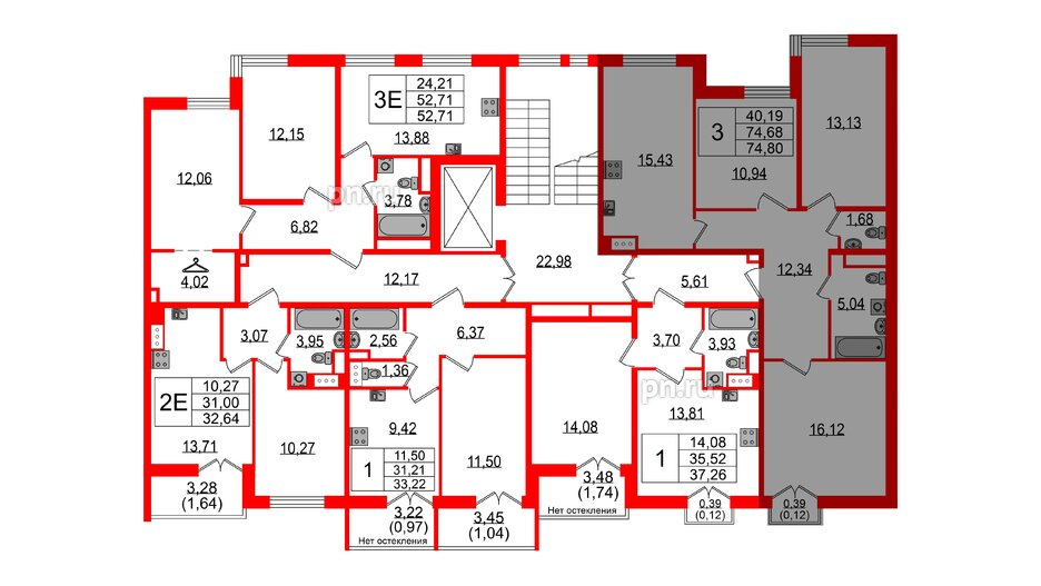 Квартира в ЖК Sertolovo Park, 3 комнатная, 74.8 м², 2 этаж