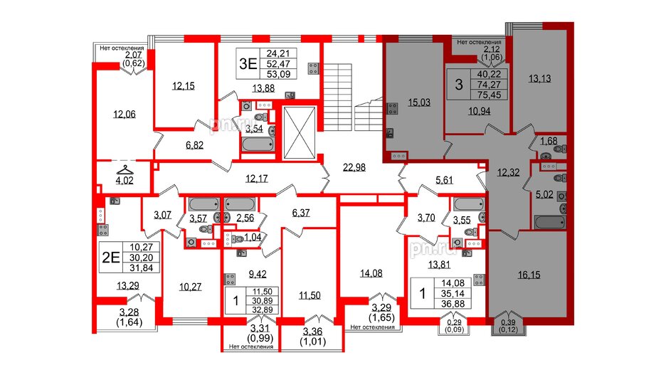 Квартира в ЖК Sertolovo Park, 3 комнатная, 75.45 м², 6 этаж