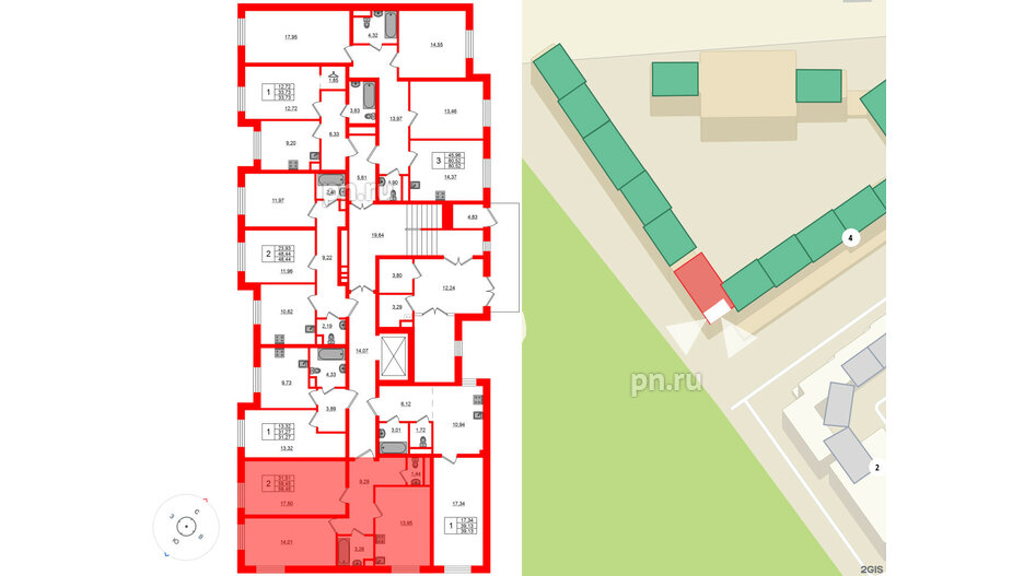Квартира в ЖК Сертолово Парк, 2 комнатная, 59.45 м², 1 этаж