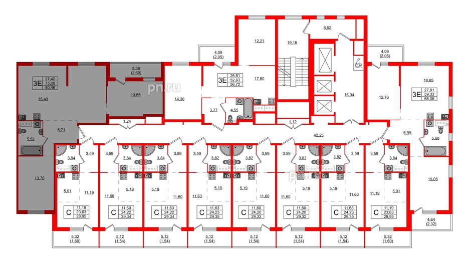 Квартира в ЖК Simple, 3 комнатная, 80.46 м², 7 этаж