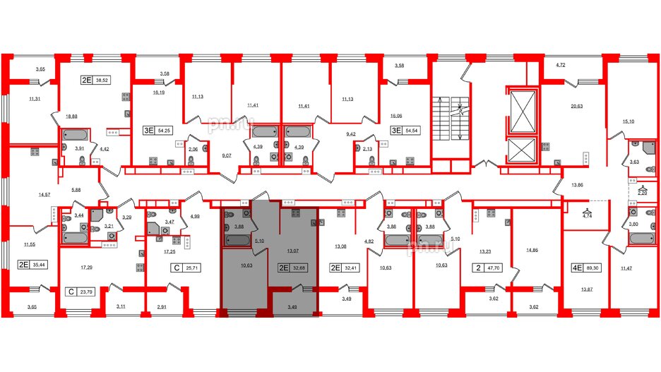 Квартира в ЖК Ultra City 3.0, 1 комнатная, 32.68 м², 3 этаж