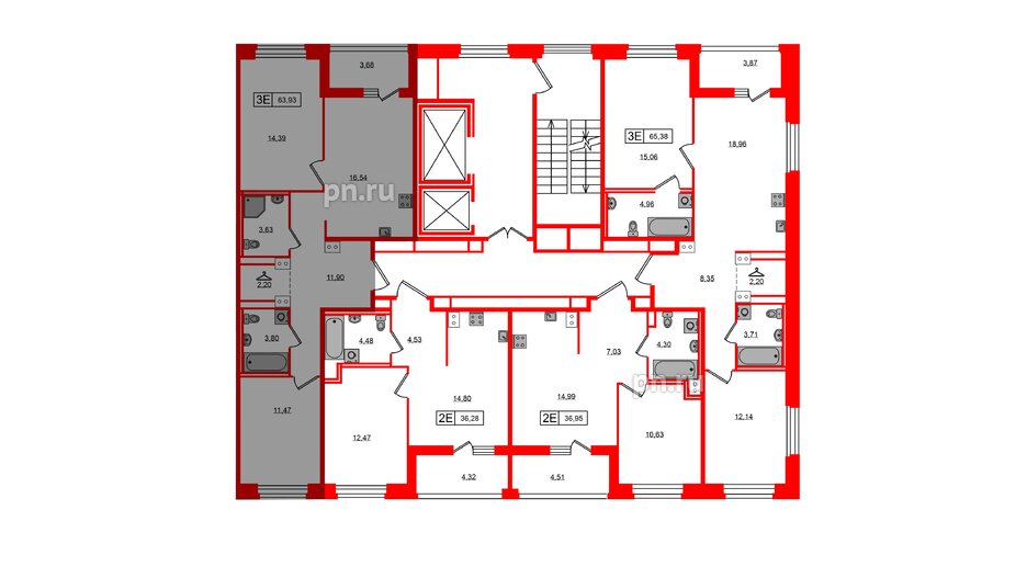 Квартира в ЖК Ultra City 3.0, 2 комнатная, 63.93 м², 4 этаж