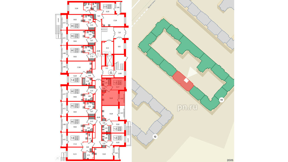 Квартира в ЖК Univer City, 1 комнатная, 32.26 м², 1 этаж