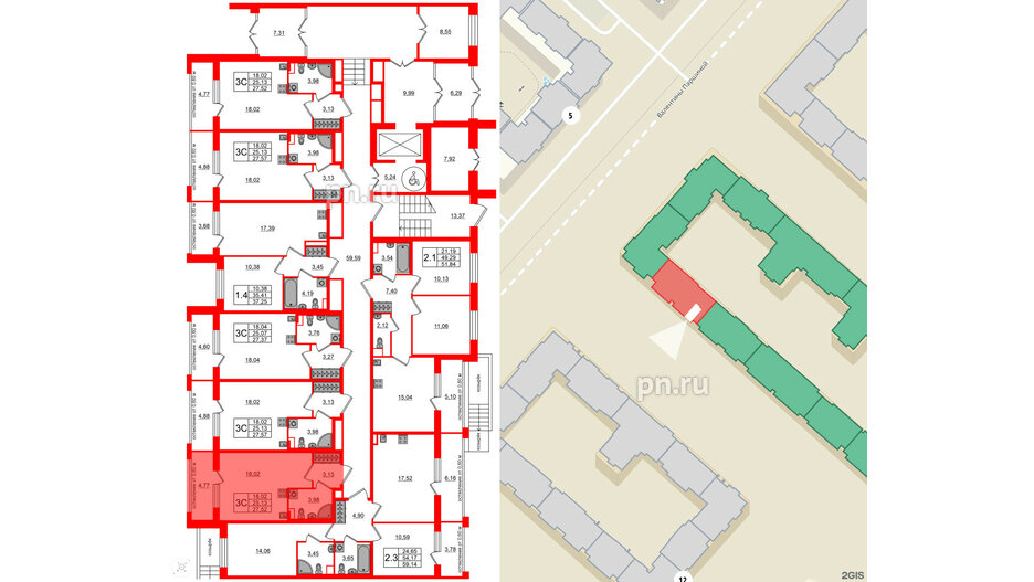 Квартира в ЖК Univer City, студия, 25.13 м², 1 этаж