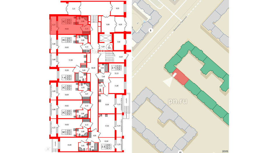 Квартира в ЖК Univer City, студия, 25.13 м², 1 этаж