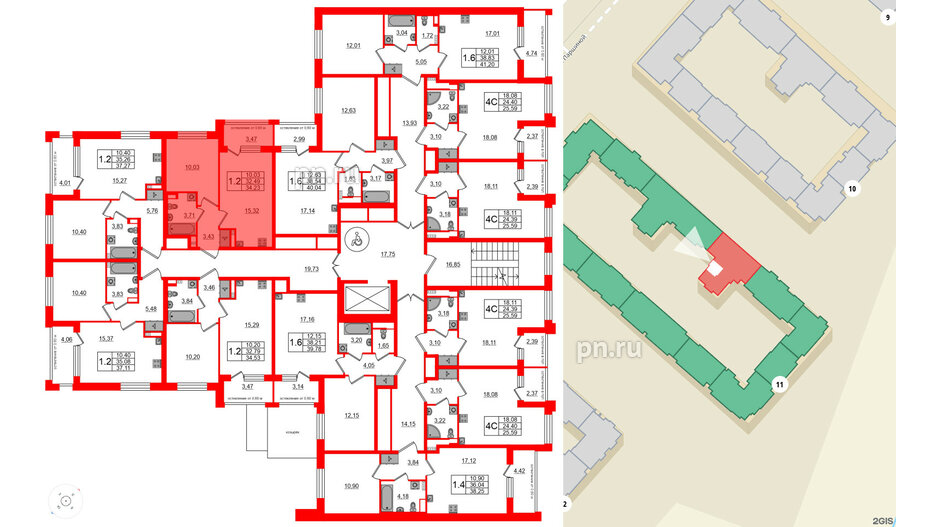 Квартира в ЖК Univer City, 1 комнатная, 32.49 м², 2 этаж