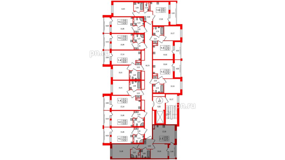 Квартира в ЖК 'Univer City', 2 комнатная, 51.99 м², 3 этаж