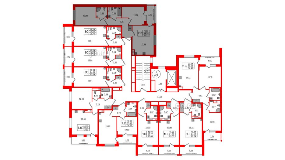 Квартира в ЖК 'Univer City', 2 комнатная, 54.35 м², 3 этаж