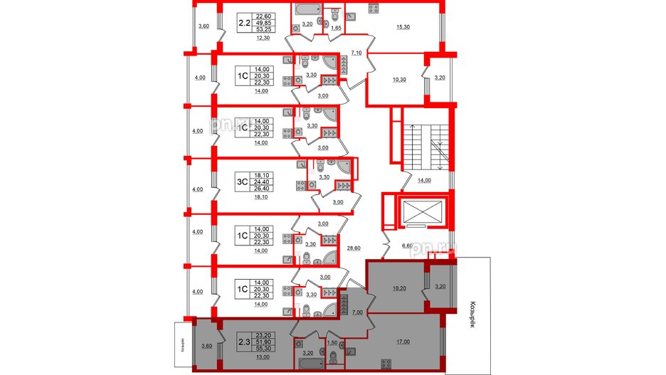 Квартира в ЖК 'Univer City', 2 комнатная, 51.9 м², 2 этаж