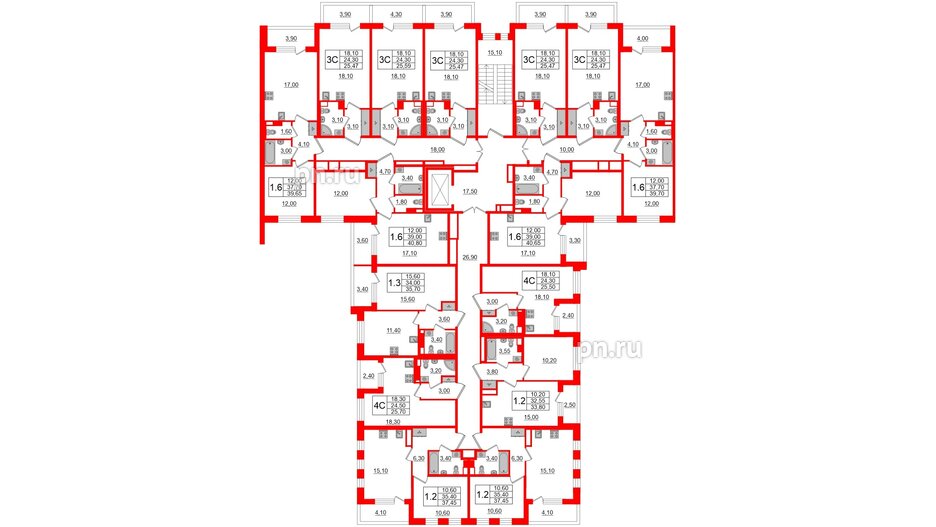 Квартира в ЖК Univer City, 1 комнатная, 39 м², 4 этаж