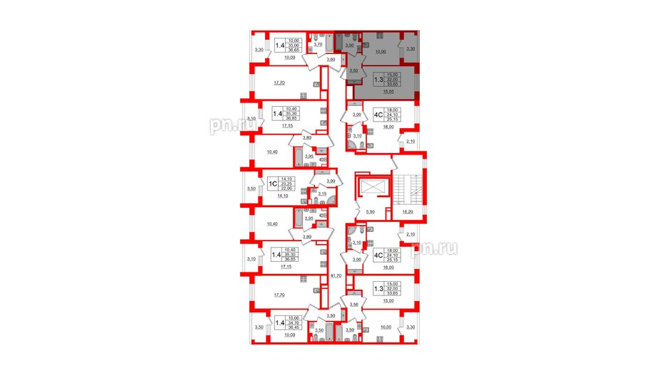 Квартира в ЖК Univer City, 1 комнатная, 31.9 м², 4 этаж