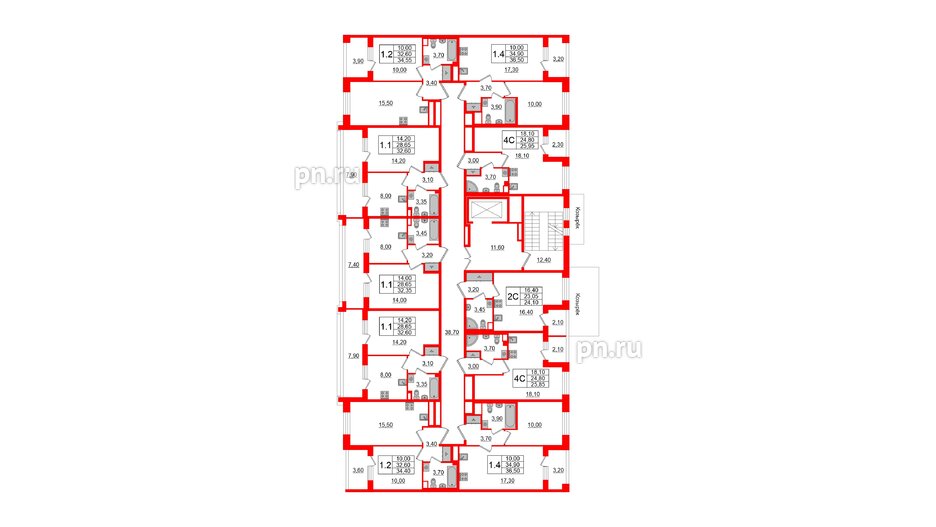 Квартира в ЖК Univer City, 1 комнатная, 28.65 м², 2 этаж