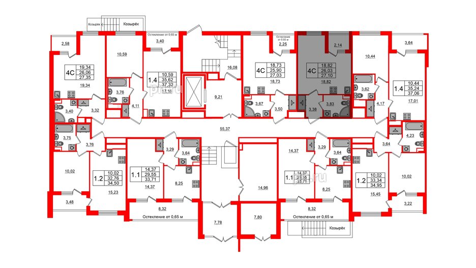 Квартира в ЖК Univer City, студия, 26.03 м², 1 этаж