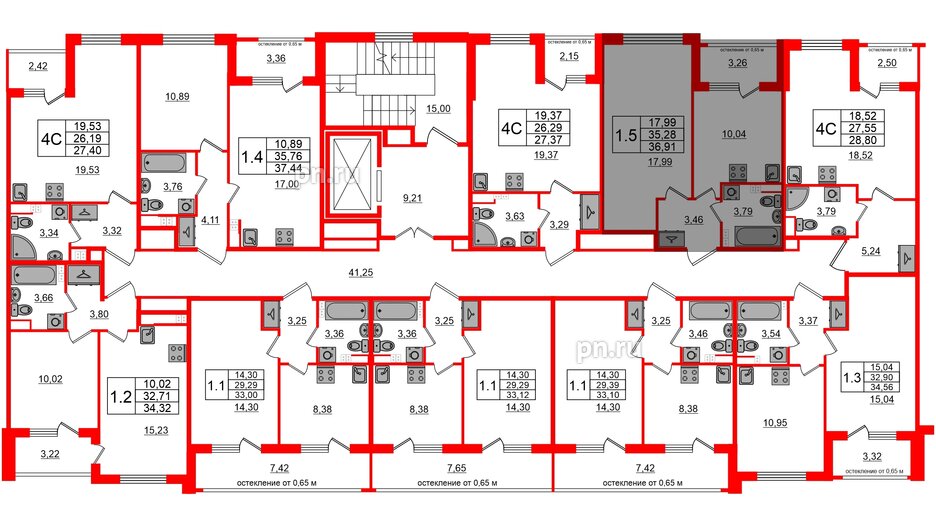 Квартира в ЖК Univer City, 1 комнатная, 35.28 м², 3 этаж