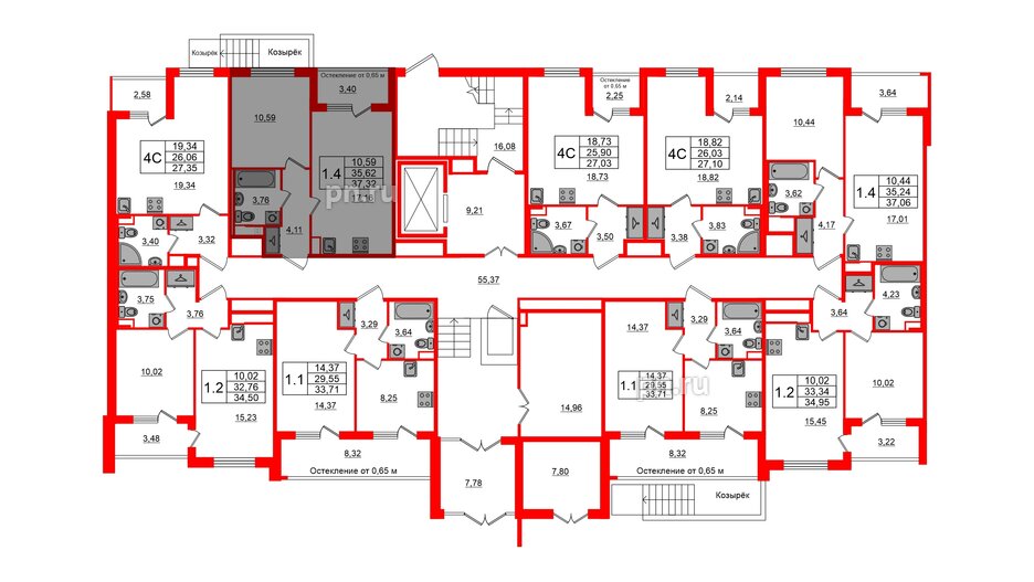 Квартира в ЖК Univer City, 1 комнатная, 35.52 м², 1 этаж