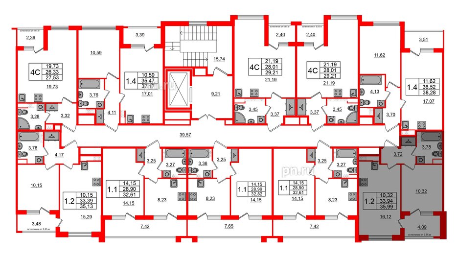 Квартира в ЖК Univer City, 1 комнатная, 33.94 м², 4 этаж