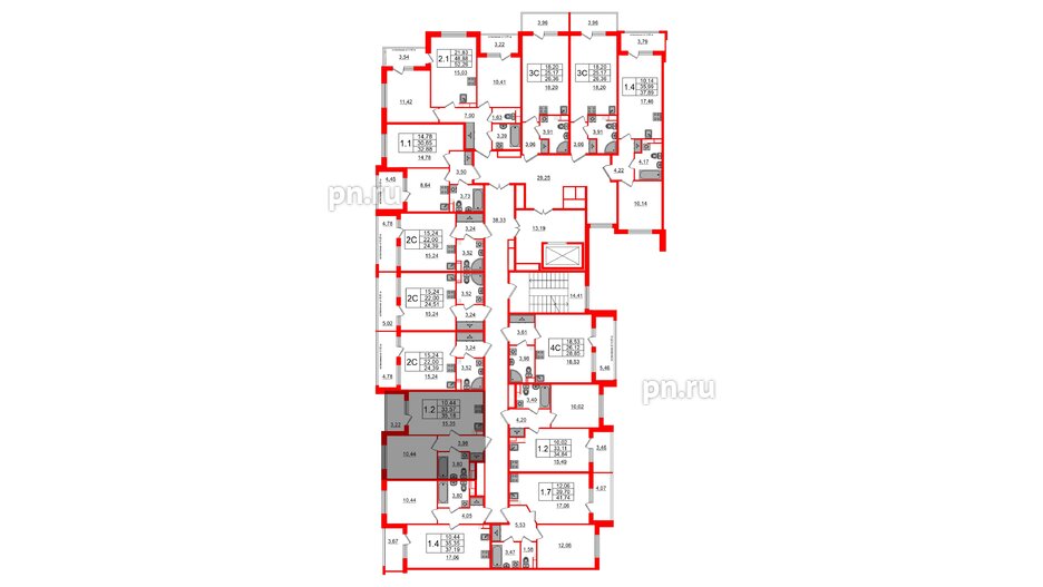 Квартира в ЖК Univer City, 1 комнатная, 33.57 м², 3 этаж