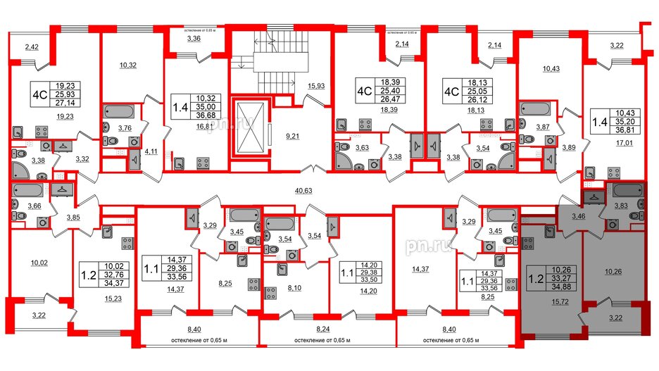 Квартира в ЖК 'Univer City', 1 комнатная, 33.27 м², 3 этаж