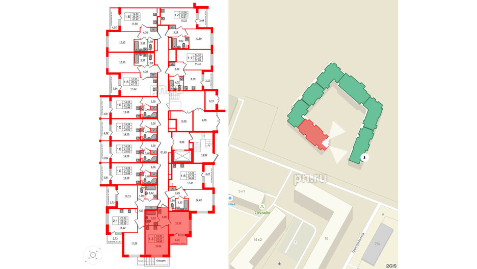 Квартира в ЖК Univer City, 1 комнатная, 32.6 м², 1 этаж