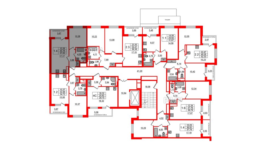 Квартира в ЖК Univer City, 1 комнатная, 35.16 м², 2 этаж