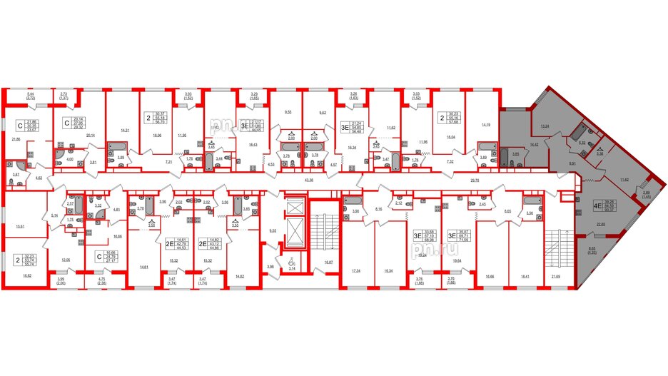 Квартира в ЖК UP-квартал Воронцовский, 3 комнатная, 90.37 м², 2 этаж