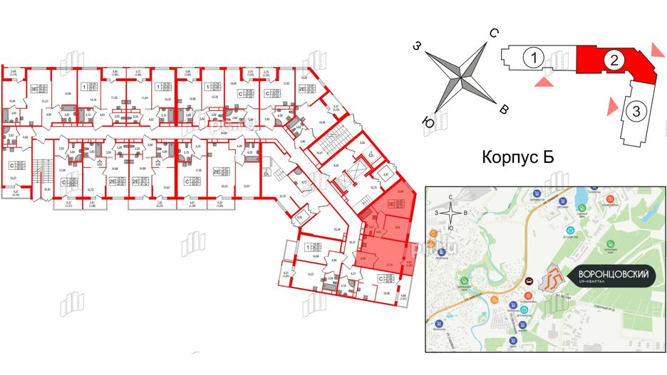 Квартира в ЖК UP-квартал Воронцовский, 2 комнатная, 56.1 м², 1 этаж